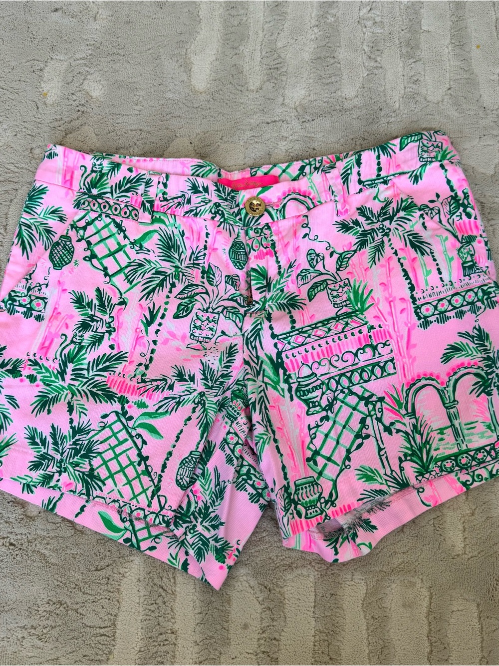 Lilly Pulitzer Pink and Green Tropical Print Bermuda Shorts